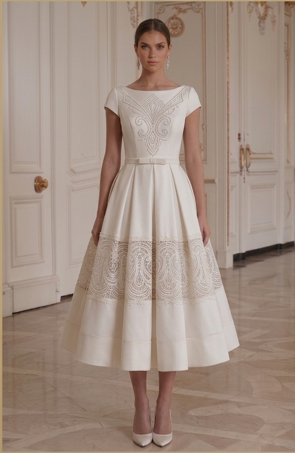 Tea Length Wedding Dress Vintage Style Bridal Gown