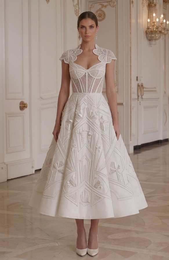 Tea Length Wedding Dress With A-Line Silhouette Bridal