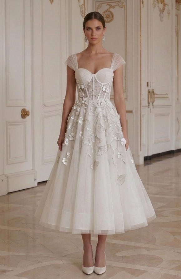 Tea Length Wedding Dress With Built In Support Bridal