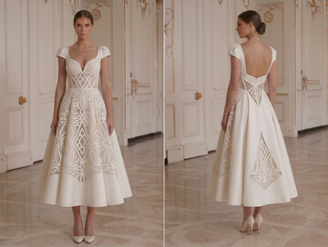 Abito da sposa alla lunghezza tè con maniche a cappuccio