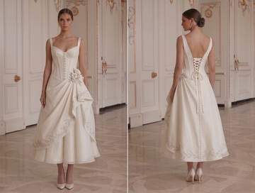 Tea Length Wedding Dress With Corset Bodice Bridal
