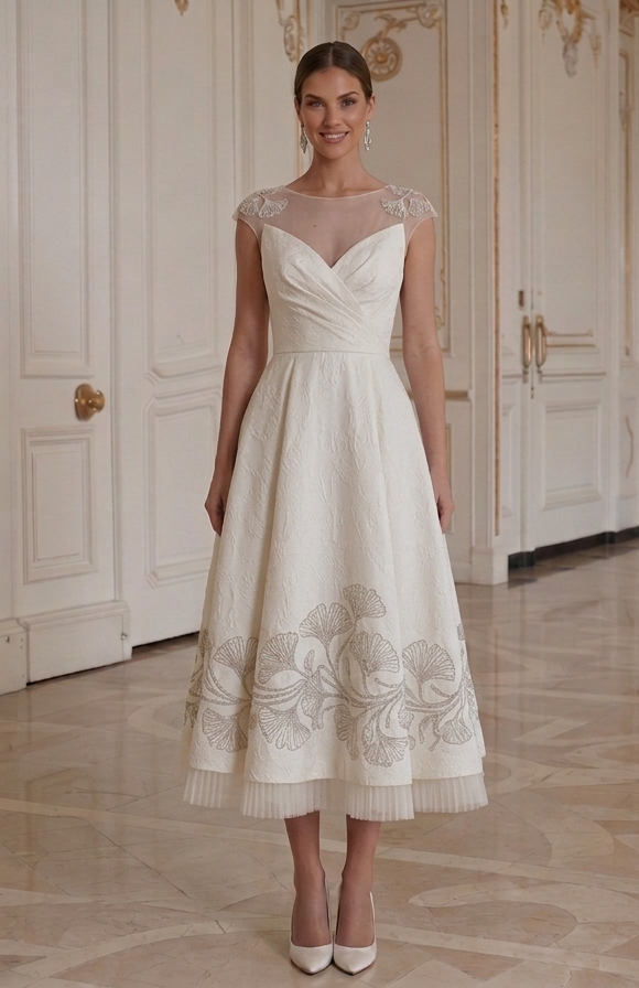 Tea Length Wedding Dress With Empire Waist Bridal