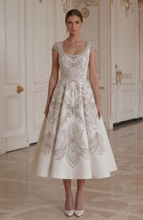 Brautkleid in Tea-Länge mit Schlüsselloch-Rücken-Detail