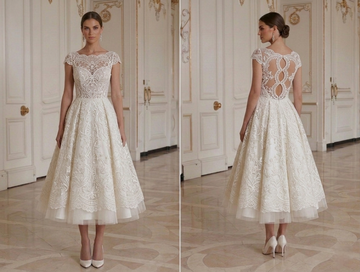 Abito da sposa lunghezza tè con sovrapposizione in pizzo