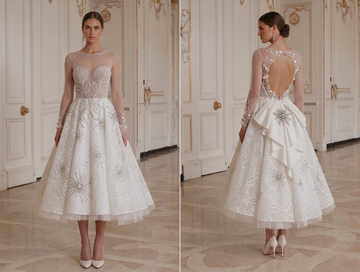 Robe de mariée longueur thé avec manches longues