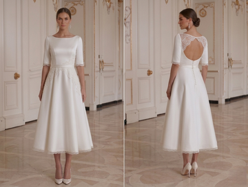 Tea Length Wedding Dress With Minimal Lace Detail