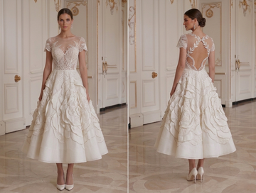 Tea Length Wedding Dress With Short Sleeves Bridal