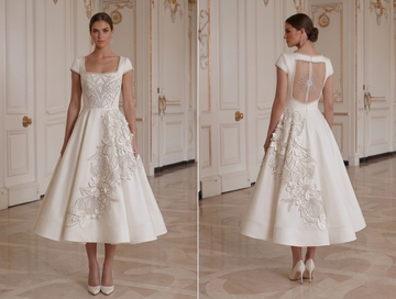 Brautkleid in Tea-Länge mit quadratischem Ausschnitt