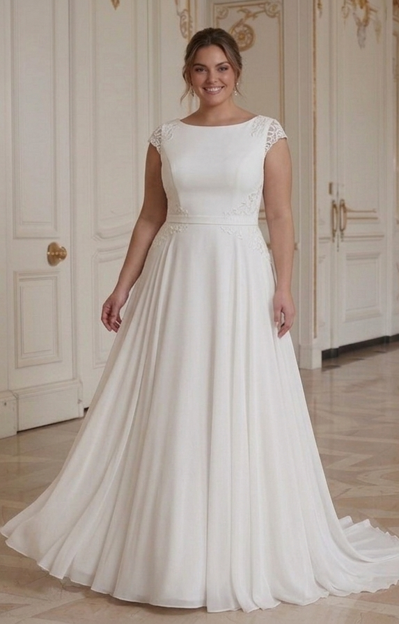 שמלת כלה קלאסית לכלה עם קימורים שמלת כלה אלגנטית בסגנון