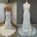 Spaghetti Strap Lace Mermaid Wedding Dress Boho Beach Rustic Open Back Backless Cut Out Country Sweep Train Bridal Gowns