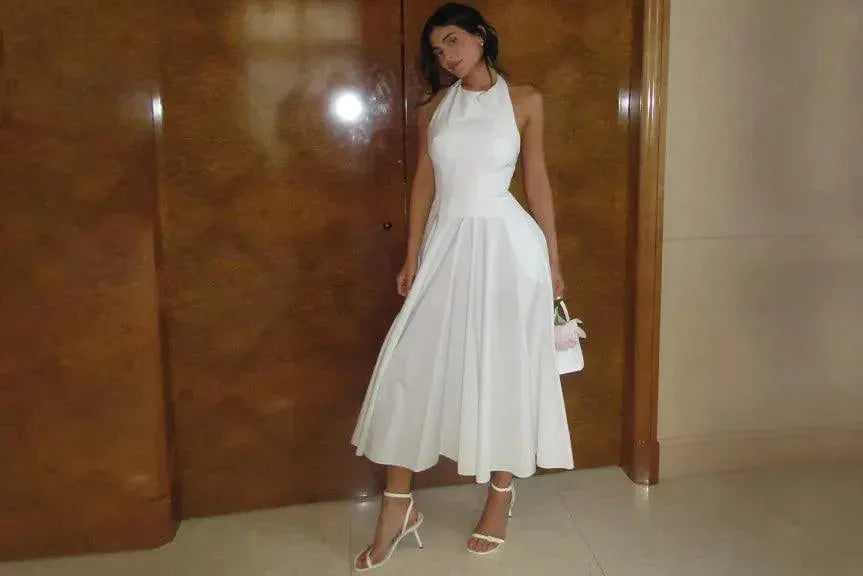 n Wedding Dresses Party Women Halter Neck Women Bride Dress Sleeveless Tea Len Vestidos De Novia Customize Robe De Mariee