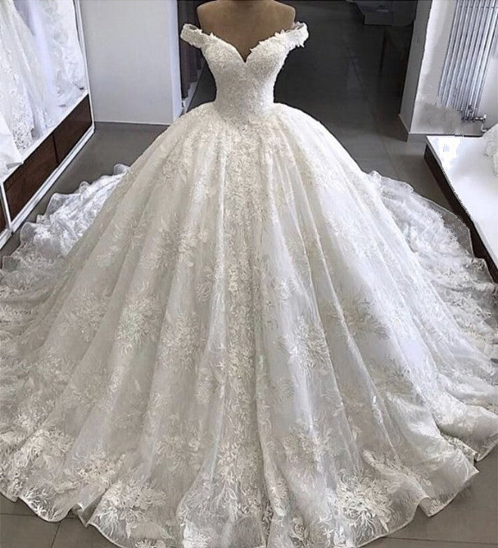 Julia kui Luxuries wunderschöne Ballkleid Brautkleider von der Schulterprinzessin mit Count Train Braut Kleid