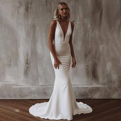 Élégant robe de mariée de sirène Femme 2024 V-col