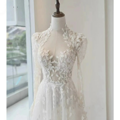 Romantic A Line Bride Dresses Vintage Lace Appliques Wedding Dress Wedding Long Sleeves Dresses for Woman Vestidos De Novia