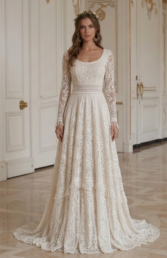 Vintage Boho Hochzeitskleid Spitze Retro Brautkleid
