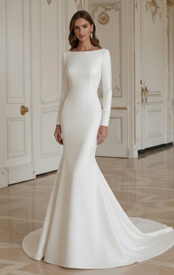 Vestido de Noiva Sereia Vintage Botões nas Costas Vestido Atemporal
