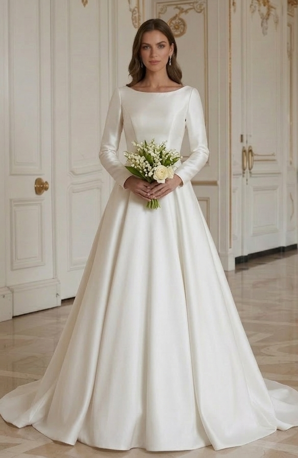 Vintage brudklänning i satin, klassisk och elegant stil