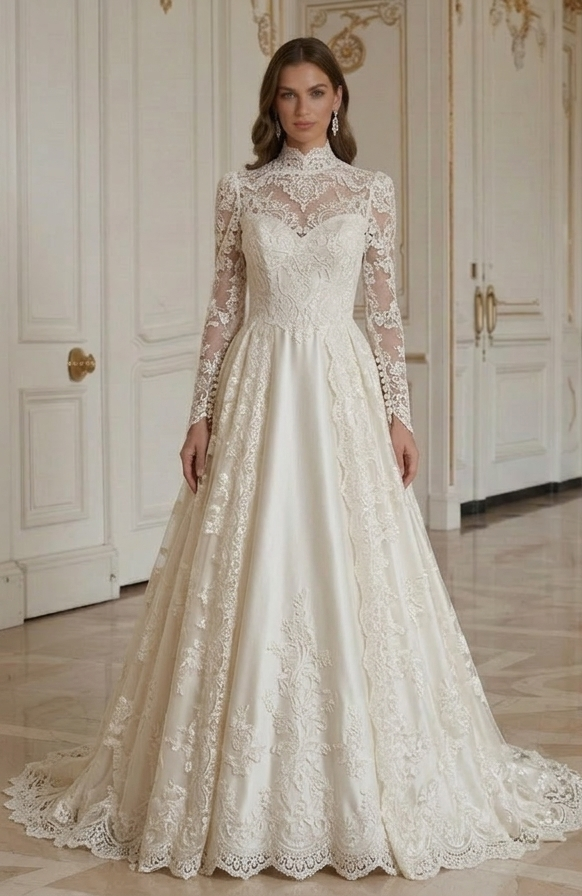Rochie de mireasă vintage cu dantelă în stil antic