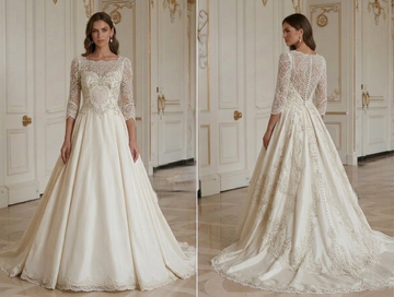 Vintage Hochzeitskleid mit Perlenbesetzter Spitzen-Brautmode