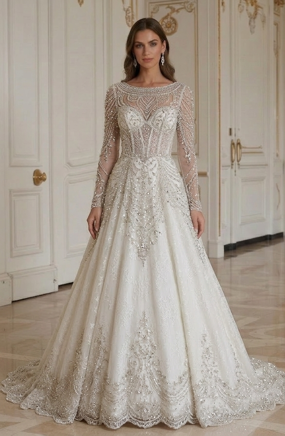 Rochie de mireasă vintage cu mărgele de cristal glam