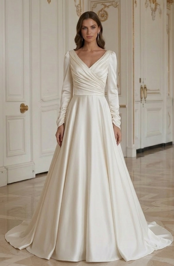 Rochie de mireasă vintage cu corsaj drapat stil vintage