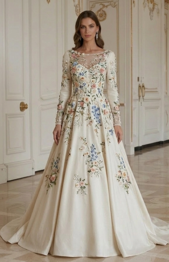 Rochie de mireasă vintage cu flori brodate