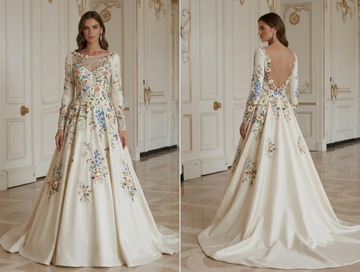 Gaun Pengantin Vintage Dengan Bordir Bunga
