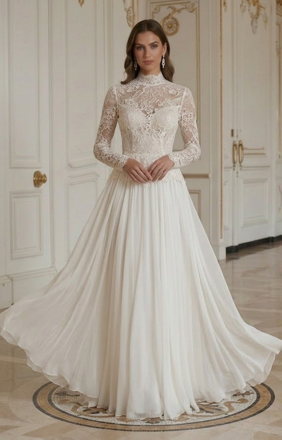 Rochie de mireasă vintage cu fustă fluidă