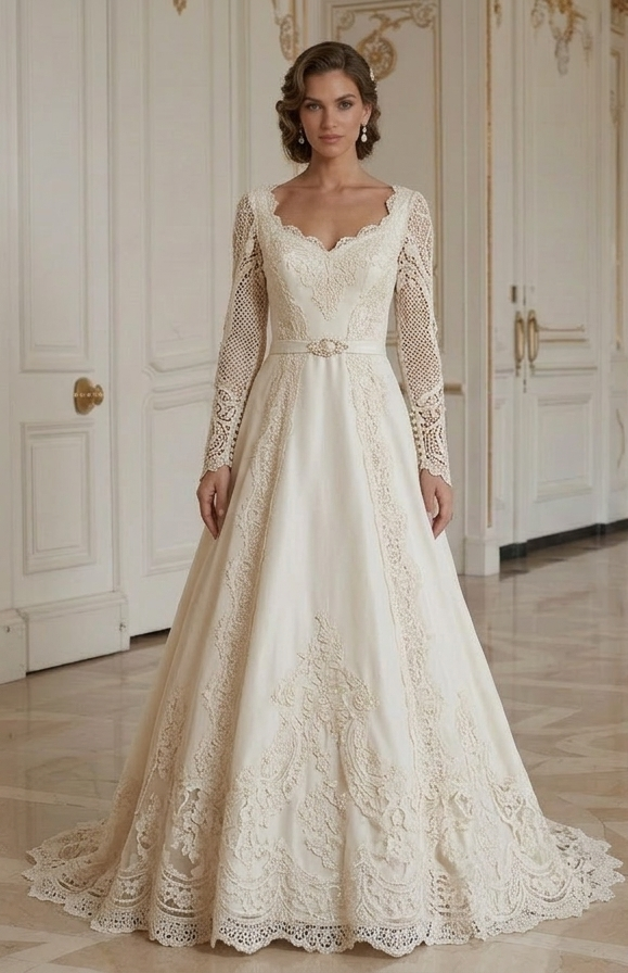 Rochie de mireasă vintage cu margine din dantelă stil vintage
