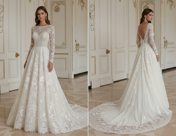 Vestido de Noiva Vintage com Cauda Longa Estilo Nupcial