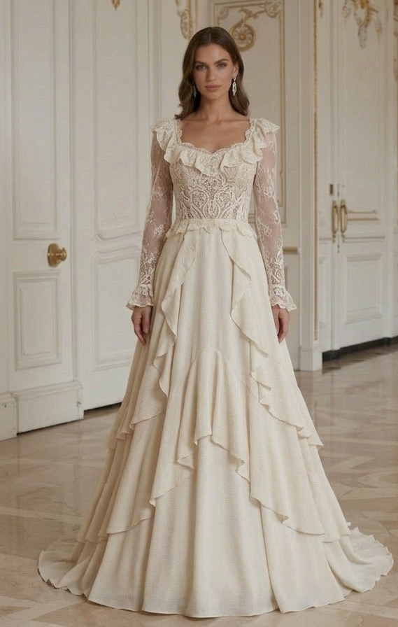Rochie de mireasă vintage cu detaliu volane