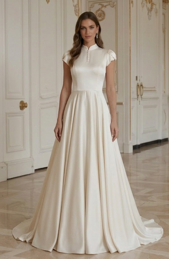 Rochie de mireasă vintage din țesătură moale de satin