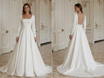 Vintage Hochzeitskleid mit Quadratischem Ausschnitt Retro-Brautmode