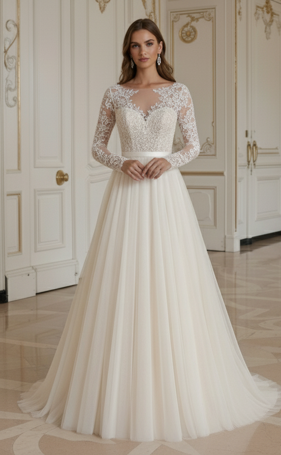 Rochie de mireasă vintage cu aspect atemporal de culoare fildeș