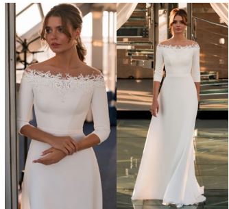 3/4 Sleeve O-Neck Wedding Dress A-Line Lace Appliques Satin Civil Bridal Gown For WOmen Robe De Mariee Simle Civil Cheap
