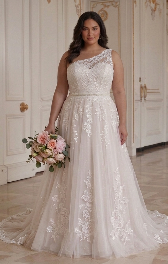 Brautkleid für Plus-Size-Braut Femininer Romantischer Stil