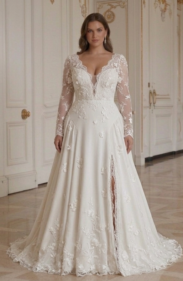 Wedding Dress For Plus Size Bride With Feminine Silhouette Shape