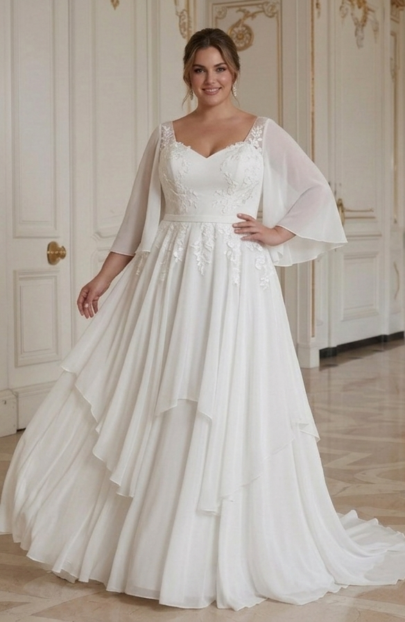 שמלת כלה למידות גדולות עם חצאית רכה וזורמת