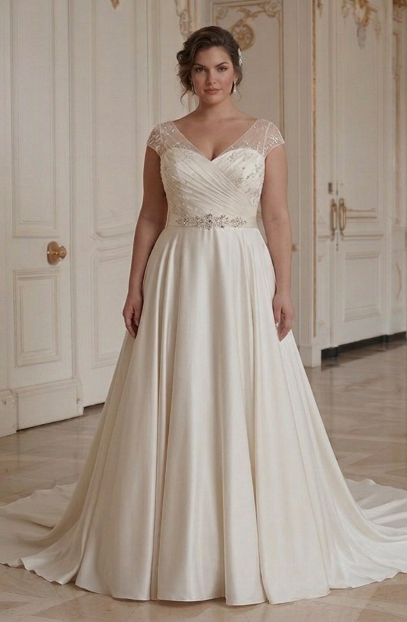 Brudklänning med empirelinje för plusstorleksbrud Elegant stil