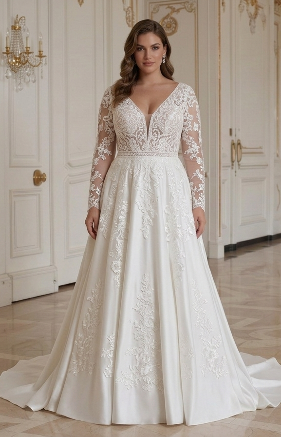 Bruidsjurk met bloemenkantpatroon voor bruid met maatje meer