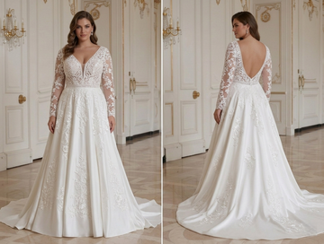 Wedding Dress With Floral Lace Pattern For Plus Size Bride