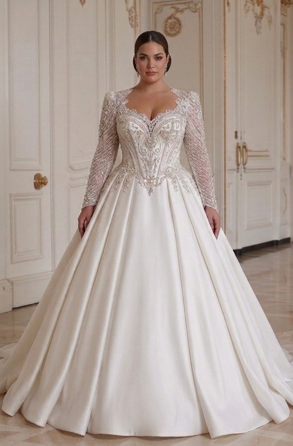 Brudklänning med lång släp för kurvig brud Royal Bridal-stil