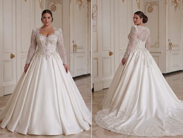 Hochzeitskleid mit langem Schleppe für kurvige Braut im Royal Bridal Stil