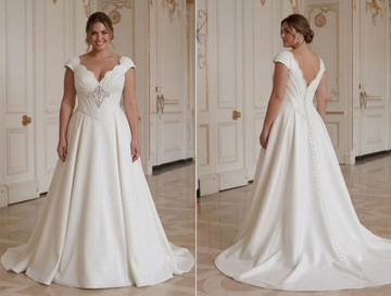 Robe de mariée avec corsage structuré pour grande taille, coupe élégante de mariée