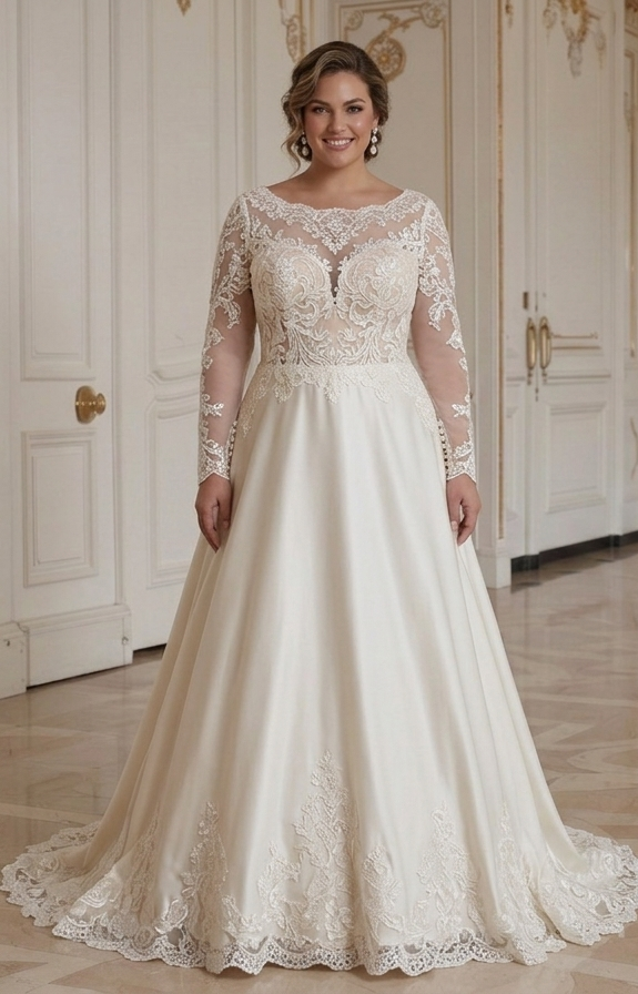 Brautkleid mit Vintage-Spitze für Bräute in Übergröße