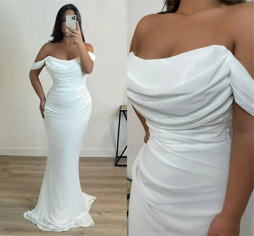 Arabic Evening Dresses for Wedding Party Off the Shoulder White Pleats Chiffon Mermaid Formal Celebrity Prom Gowns