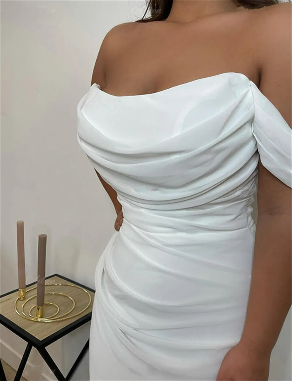 Arabic Evening Dresses for Wedding Party Off the Shoulder White Pleats Chiffon Mermaid Formal Celebrity Prom Gowns