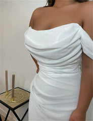 Arabic Evening Dresses for Wedding Party Off the Shoulder White Pleats Chiffon Mermaid Formal Celebrity Prom Gowns