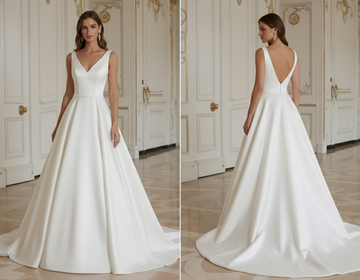 White A-Line Wedding Dress Satin Traditional Bridal