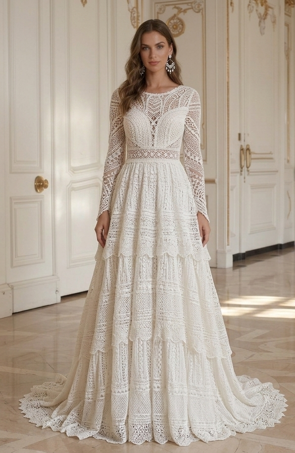 Weißes Boho-Hochzeitskleid im Bohemian-Brautstil